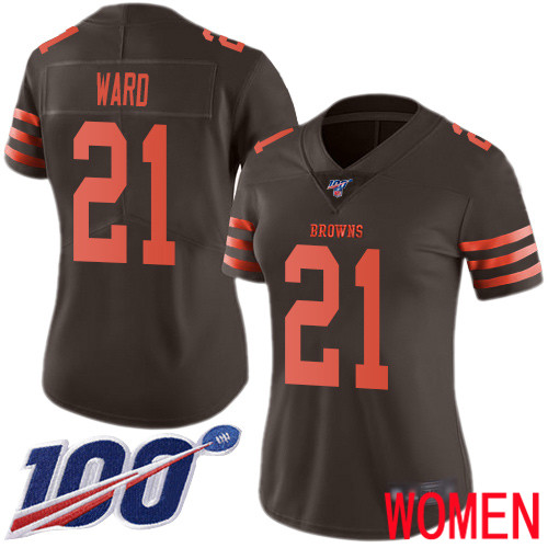 Cleveland Browns Denzel Ward Women Brown Limited Jersey #21 NFL Football 100th Season Rush Vapor Untouchable->women nfl jersey->Women Jersey